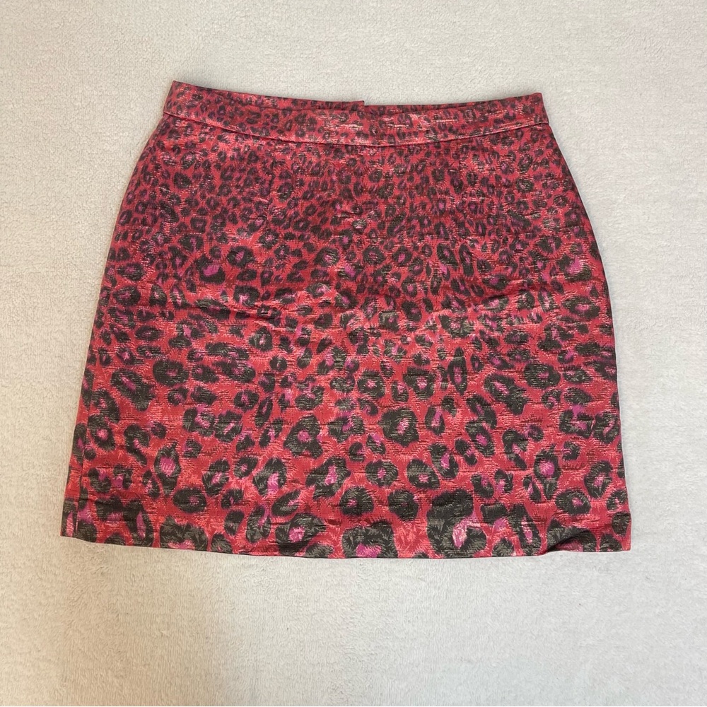 Bold Animal Metallic Mini Skirt Giambattista Valli Sparkle Red Leopard Size 10